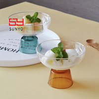 SUNYO - Tazón de Postre de Vidrio Colorido de Lujo Creativo, Tazón de Agua de Vidrio de Borosilicato de Alta Calidad para Helado, Leche Agria