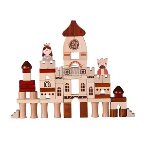 62 PCS Beech Wood "Medieval Castle" Kids Educational Toys For Natural Wooden City Block