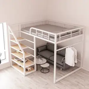 Dengan tempat tidur susun tinggi dan rendah, tempat tidur loteng hemat ruang untuk kamar tidur apartemen kecil desain dupleks multi-fungsi logam Modern