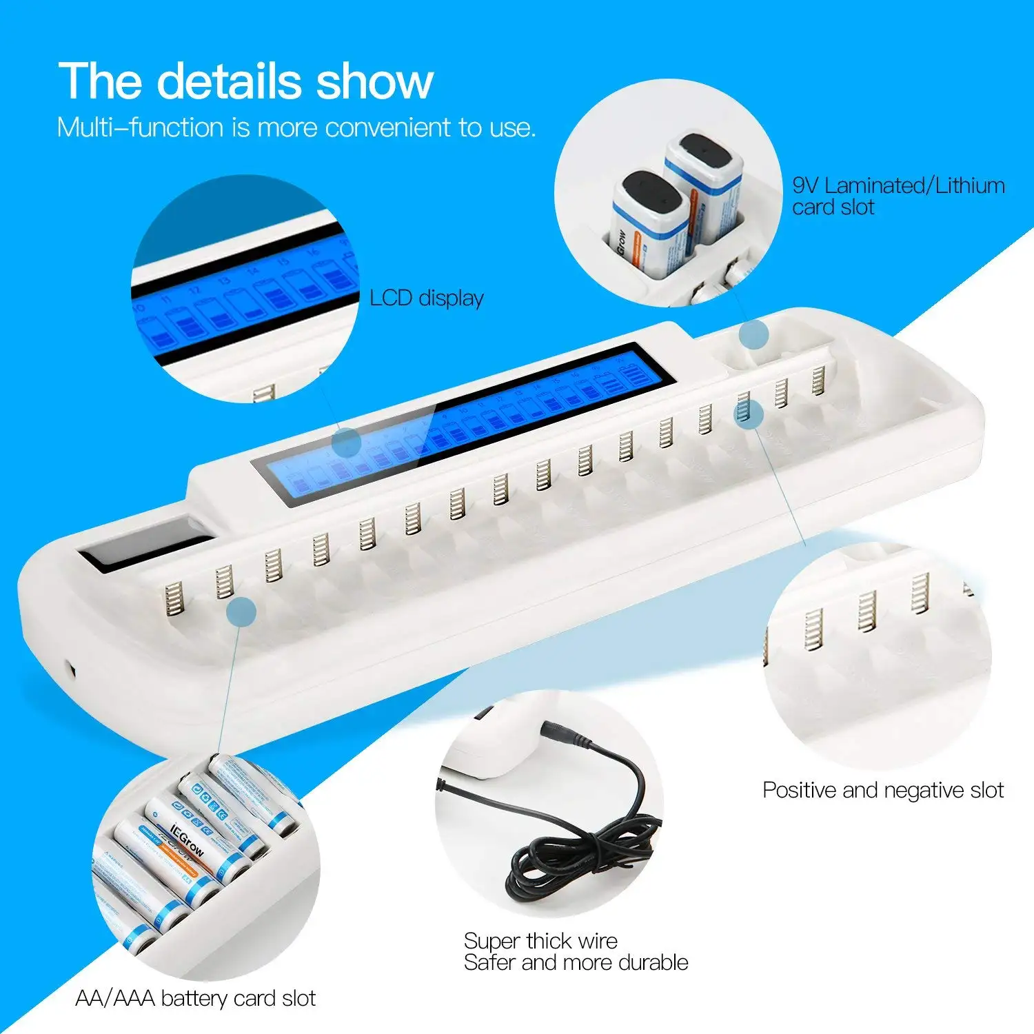 AA AAA 1.2V Ni-Cd เครื่องชาร์จแบตเตอรี่16ช่องเครื่องชาร์จแบตเตอรี่ NiMH พร้อมอะแดปเตอร์ AC