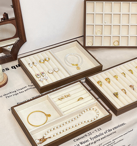 Nouveau haut <span class=keywords><strong>de</strong></span> gamme lumière luxe noyer bois Grain anneau boucles d'oreilles collier Bracelet bijoux affichage <span class=keywords><strong>plateau</strong></span> <span class=keywords><strong>de</strong></span> rangement - Product Image 4