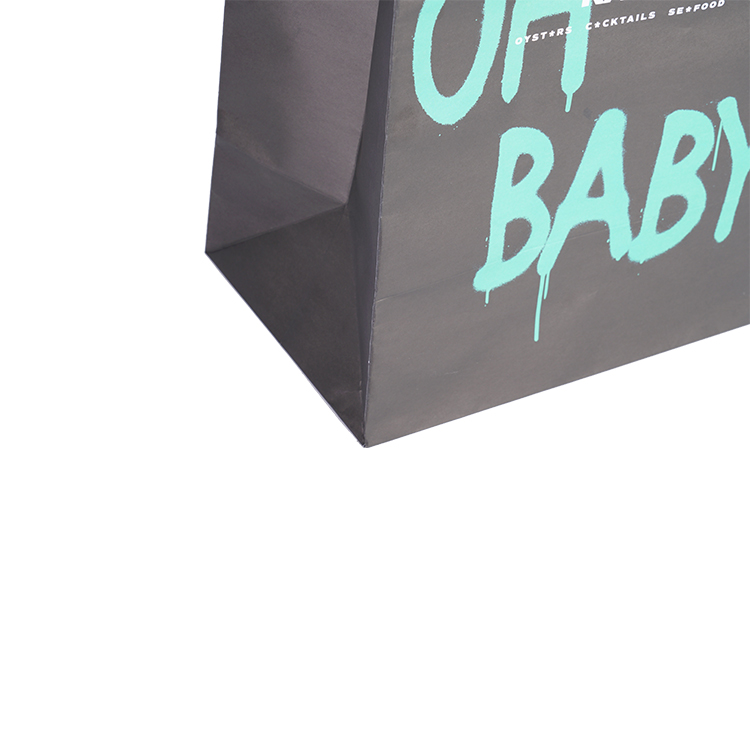 Custom design your own logo round handle restaurant delivery take out packaging carry black white kraft paper bag