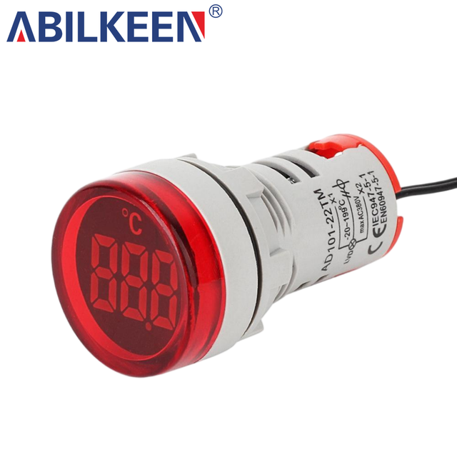 Digital Thermometer Meter Circular LED Push Button Switch with Temperature Display Indicator Light