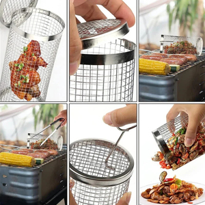Wholesale New Rolling <b>Grilling</b> BBQ Basket Stainless Steel Leakproof <b>Mesh</b> Barbecue Rack Outdoor Picnic Camping Simple - Product Image 5