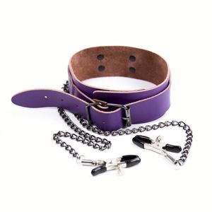 ปลอกคอพันธนาการ BDSM หนังวัวแท้พร้อมคลิปหนีบหัวนมโซ่สำหรับคู่รักผู้ใหญ่อุปกรณ์พันธนาการเซ็กซ์ทอย - Product Image 3
