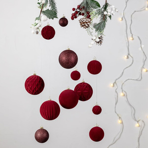 Velvet Flocked <b>Plastic</b> Christmas Baubles Soft Flocking Hanging Ornaments For Xmas Tree <b>Window</b> Home Holiday Decor Wholesale - Product Image 4
