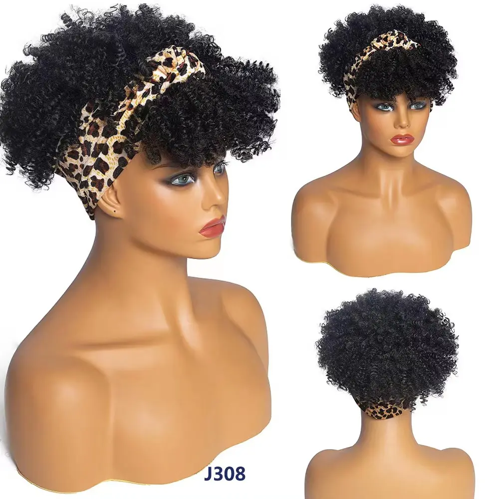 Peluca corta de color Afro Kinky Curly Bob Hair Bangs para mujer cabello sintético Ombre Brown suelta pelucas onduladas profundas