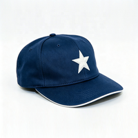 Gorra de Béisbol Azul Marino Personalizada con Bordado 3D de Estrella y Estampado Puff, Visera Sandwich de Sarga de Algodón, Venta al por Mayor 25MOQ