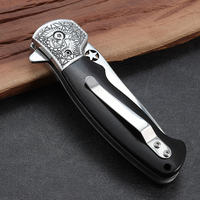 Couteau de poche en acier inoxydable 4CR14 de haute qualité avec tête en acier gravée pour le camping en plein air avec manche en bois d'ébène