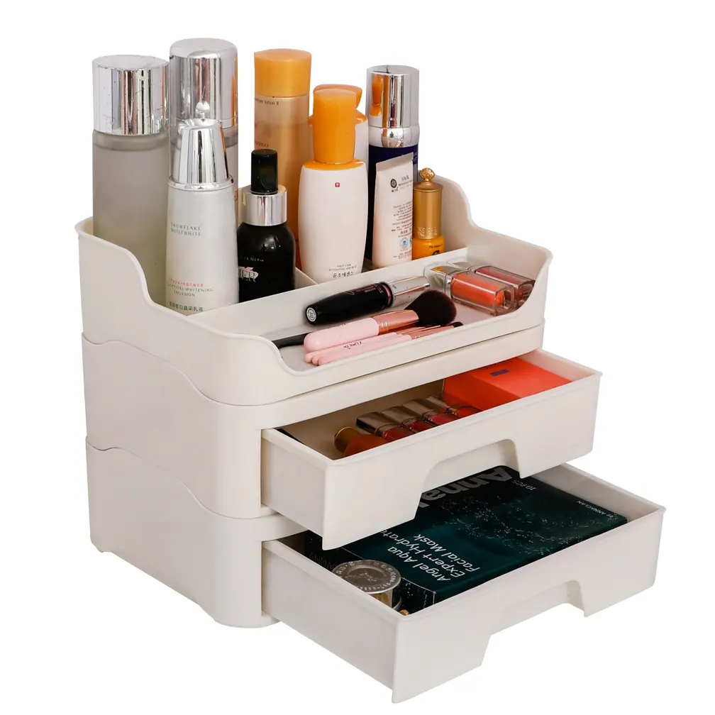 BAOYOUNI Desktop Plastik Makeup Organizer Kosmetik Kotak Laci Alat Tulis Kantor Wadah Penyimpanan