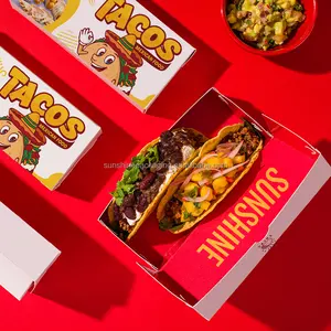 Custom Restaurant Disposable Catering Togo Takeout Food Boxes Mexican Crispy Corn Tacos Holder Insert Takeaway Packaging Box For