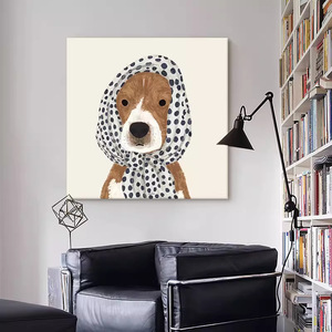 Peinture abstraite d'animaux : Chien avec bandeau, toile peinte à la main à l'huile pour salon et entrée - Product Image 2