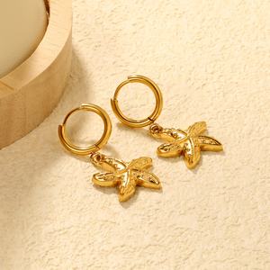 Pendientes de Aro de Acero Inoxidable con Estrella de Mar Texturizada, Estilo Playa y Océano, Personalizados, a la Moda, Resistentes al Agua, para Mujer, Venta al Por Mayor - Product Image 4