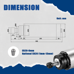 Nouveau Kit Moteur de Broche CNC Refroidi par Air Zhong Hua Jiang 2.2KW ER20 80mm 110V/220V avec Roulement, Jusqu'à 24000 tr/min pour Routeur, Gravure et Perçage - Product Image 2