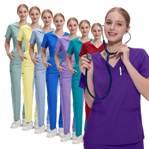 Haut et pantalon de survêtement à col en V pour femmes tissu extensible évacuant l'humidité ensemble de gommage d'allaitement respirant uniformes d'hôpital - Product Image 4