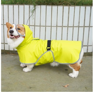 वाटरप्रूफ पु डॉग वर्षाकोट बड़े आकार समायोज्य लोचदार पट्टियाँ बाहरी चलने के लिए परावर्तक ट्रिम पालतू वर्षा जैकेट - Product Image 3