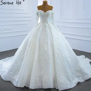 Serene Hill White Long Sleeves Wedding Dresses 2021 Luxury Beading Sweetheart Elegant Bride Gowns Custom made HM66684