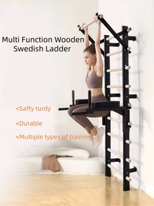 Spalliera svedese multifunzione OEM <span class=keywords><strong>in</strong></span> <span class=keywords><strong>legno</strong></span> con barra per <span class=keywords><strong>trazioni</strong></span> a parete, parallele orizzontali e accessori fitness - Product Image 2