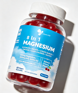 Custom Private Lable 8 In 1 Magnesium Glycinate <b>Gummies</b> 60 Vegan Dietary Supplement for Supports Calm, Relaxation Cherry Flavor - Product Image 1