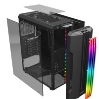 Boîtier de PC de bureau Hunter avec bande lumineuse RGB, panneau latéral entièrement transparent, refroidissement liquide, tour pour carte mère ATX, acier laminé à froid
