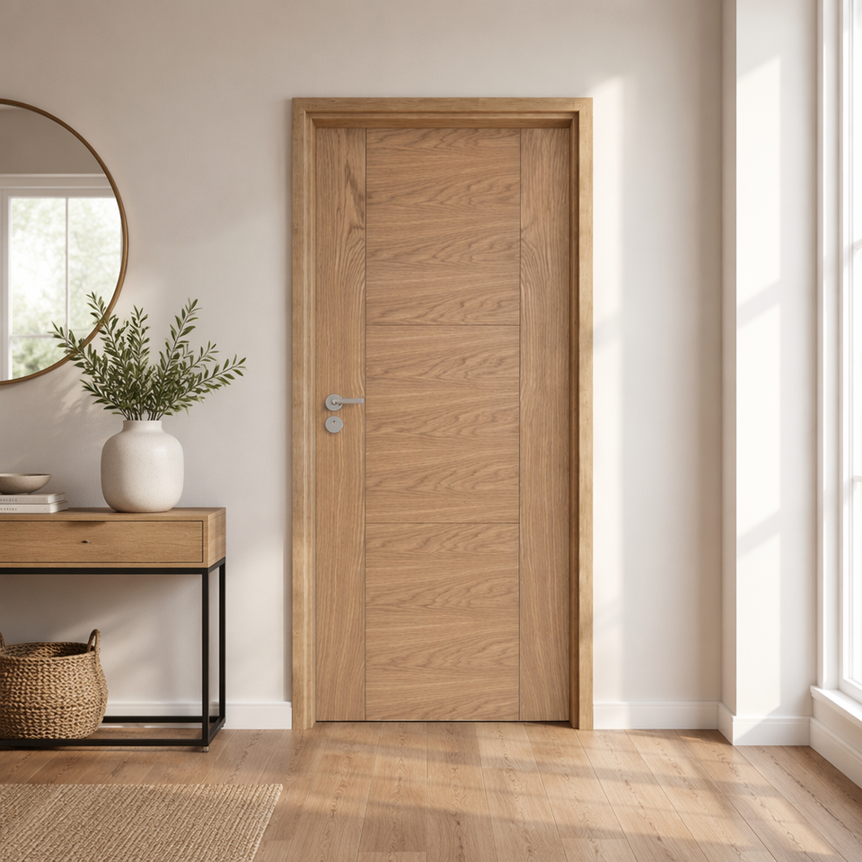 Solid Interior Oak Veneer Wood Door Modern Soundproof Bedroom Door for ...