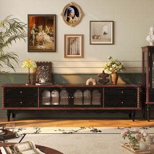 Meuble TV en bois massif de style mid-century, design multi-niveaux, gain de place, pour salon, salle à manger, multifonctionnel - Product Image 2