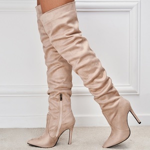 Elastic Knee <b>Boots</b> 2022 Autumn New European and American Pointed Suede High Tube Black Zipper Stiletto High Heel Women's <b>Boots</b> - Product Image 2