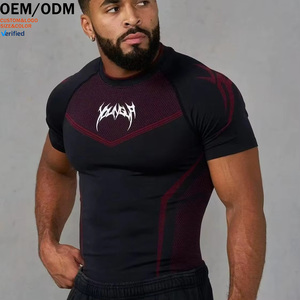 T-Shirt da Allenamento a <span class=keywords><strong>Pois</strong></span> per Uomo con Logo Personalizzato, Maglietta Aderente ad Alta Elasticità a Maniche Corte, Traspirante ed Elastica per Palestra - Product Image 2