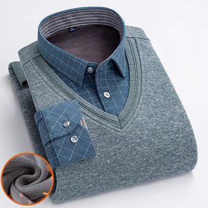 Maglione Invernale da <span class=keywords><strong>Uomo</strong></span> in Pile Caldo e Spesso, Finto Due Pezzi, con Collo a Risvolto, Casual, a Maniche Lunghe, Lavorato a <span class=keywords><strong>Maglia</strong></span> - Product Image 6