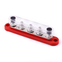 Barre omnibus 4 bornes M8 150-300A, bloc de distribution d'alimentation CC avec couvercle transparent et base rouge pour système solaire de camping-car, yacht, bateau