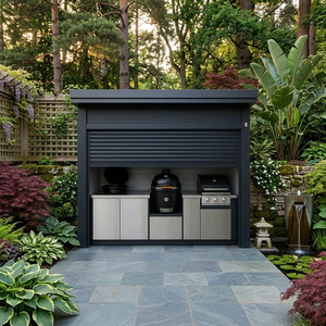 Abri <span class=keywords><strong>de</strong></span> cuisine extérieur privé en acier inoxydable 304, design moderne, avec volets roulants et évier multifonctionnel - Product Image 2