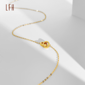 Collar De Joyería De Moda De 18k Con Doble Anillo Y Colgante Elegante De Circón, Collar De Oro Real De 18k Y Colgante De Oro Real Au750 - Product Image 4