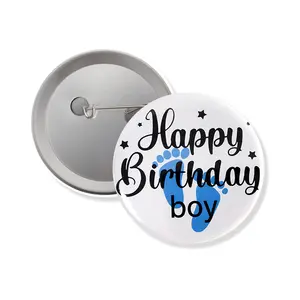 베이비 샤워 침례 파티 용품을위한 둥근 금속 생일 축하 소녀 버튼 핀 배지 소년