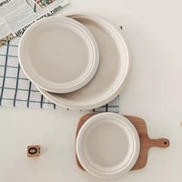 Assiette jetable 100 % biodégradable en bagasse, robuste, ronde, naturelle ou blanche, avec compartiments, pour service alimentaire en restaurant