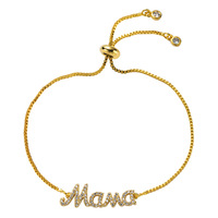 Bracelet de luxe tendance en laiton avec lettre « Mama », pavé de zircons cubiques, chaîne coulissante ajustable, plaqué or 18 carats, cadeau pour la fête des Mères