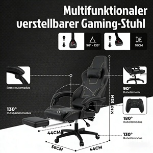Nueva Silla de Juego Ergonómica con Respaldo Alto, Silla Ejecutiva RGB, Cuero Sintético, Tela de Masaje, Función Giratoria, para Oficina - Product Image 5