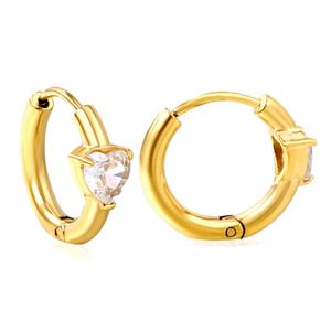Nouvelle Arrivée Boucles d'Oreilles Créoles Huggies en Acier Inoxydable Plaqué Or 18 carats avec Zircon Cœur, Bijoux de Mode Simples et Charmants pour Femme - Product Image 1