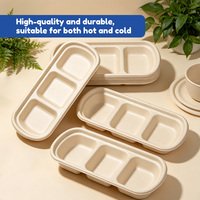 Barquette à 3 compartiments en pulpe de bagasse jetable, biodégradable et compostable, pour sauces, sushis et salsa
