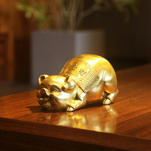 Copper World – ornement cochon doré en laiton, tirelire décorative centenaire pour la maison, le bureau, cadeau du nouvel an chinois - Product Image 2