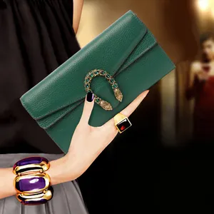 2022 Luxury Crystal Snake Clutch Designer RFID Full-Grain Genuine Leather Phone Holder Coin Purse Long Wallet Evening Bags