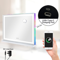 Miroir de Maquillage de Bureau Holly Wood avec LED RGB, Grossissement 10X, Tactile Intelligent, Recharge Téléphone, 7 Modes Couleurs, Intensité Réglable, OEM