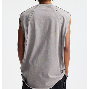 เสื้อกล้ามคอกลมผู้ชายผ้าฝ้ายพิมพ์โลโก้ตามสั่งขายส่ง เสื้อยืดออกกำลังกายทรงหลวมไม่มีแขน - Product Image 3