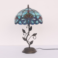Base artistique à motif végétal pour lampe en verre teinté, en résine, E26, lumière d'ambiance, élégante, bord festonné, abat-jour floral bleu, décorative pour bureau