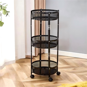 तह राउंड स्नैक फल भंडारण कार्ट 3 परत कार्बन स्टील रोलिंग उपयोगिता भंडारण ट्रॉली रसोई सहायक उपकरण आयोजक गाड़ी - Product Image 4