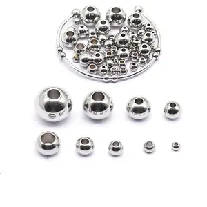 Manik-manik Spacer Longgar Bulat Baja Tahan Karat, 2Mm 2.5Mm 3Mm 4Mm 5Mm 6Mm 7Mm 8Mm 10Mm 12Mm untuk Wanita Gelang Manik-manik Pembuat Perhiasan