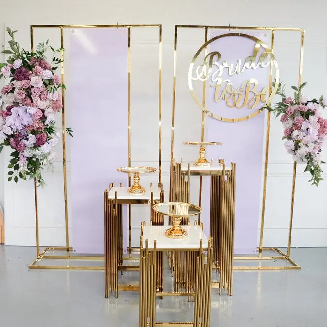 Square top pedestal metal gold wedding supplies stainless steel wedding props background flower stand other wedding decorations