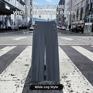 กางเกงขายาวทรงวินเทจประดับกระดุมกลางตัวสำหรับผู้หญิง MYST&ZA รุ่นซัมเมอร์ 2025 ผลิตจากผ้าโพลีเอสเตอร์ 100% เนื้อผ้าเมมโมรี่ ยับยาก เป็นมิตรต่อสิ่งแวดล้อม - Product Image 2