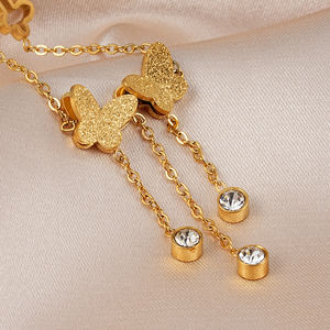 Tobilleras de Mariposa de Moda 2022 con Circonita Esmerilada, Chapadas en Oro de 18K, Pulseras de Tobillo de Acero Inoxidable para Mujer - Product Image 3