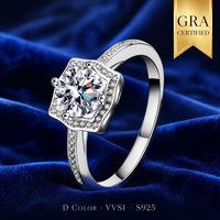 Bague de fiançailles et de mariage carrée en argent sterling 925 avec moissanite 1 ou 2 carats pour femme - Vente en gros directe usine