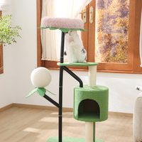 Meuble pour chat d'intérieur : Arbre à chat vert moderne avec niche, poteaux en sisal et jouet suspendu